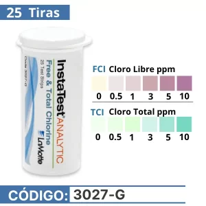 Tiras reactivas para cloro libre y cloro total rango bajo